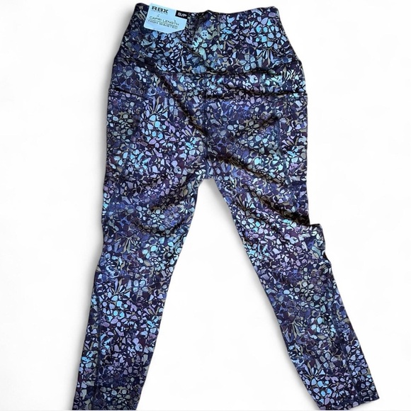 NWT RBX Active Capri Leggings Blue and Purple Floral Pattern High Waisted Small - Picture 5 of 7